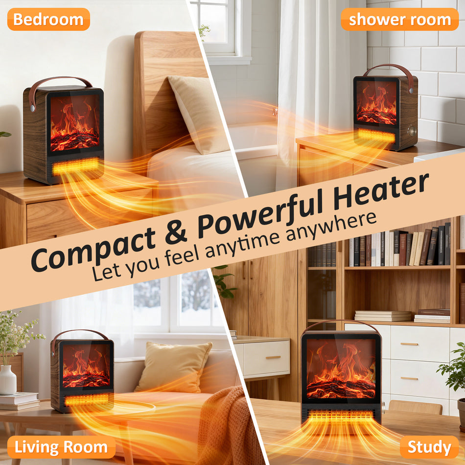 9.5 in. Freestanding Portable Space Heater Electric Fireplace in Brown, 3 Heating Modes, 3D Flame, Remote, 24H Timer