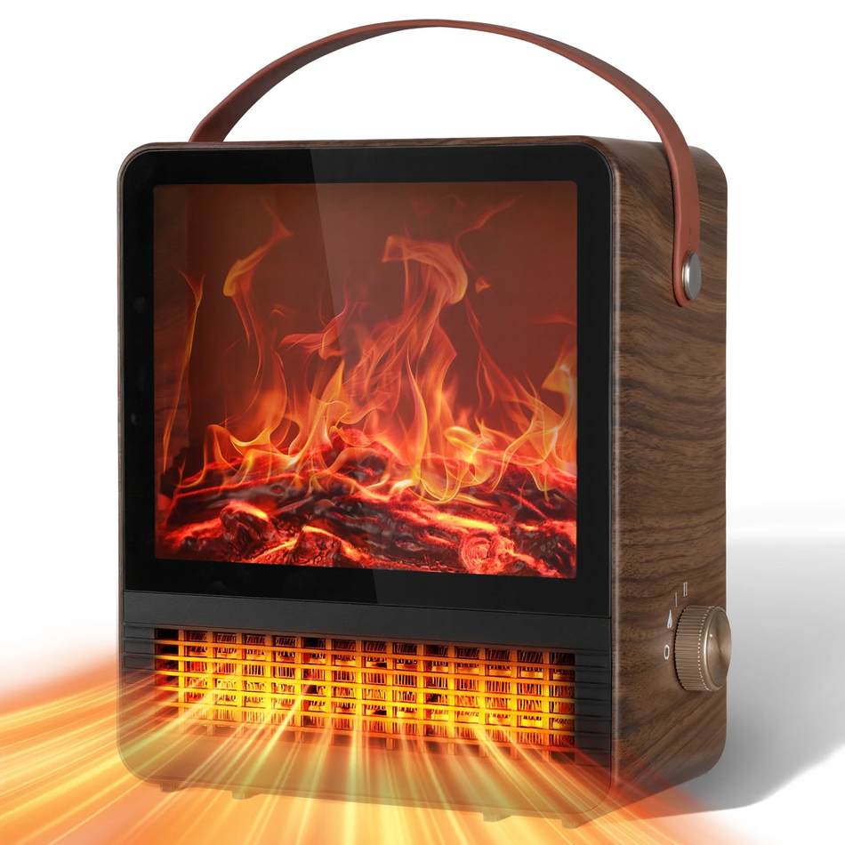 9.5 in. Freestanding Portable Space Heater Electric Fireplace in Brown, 3 Heating Modes, 3D Flame, Remote, 24H Timer