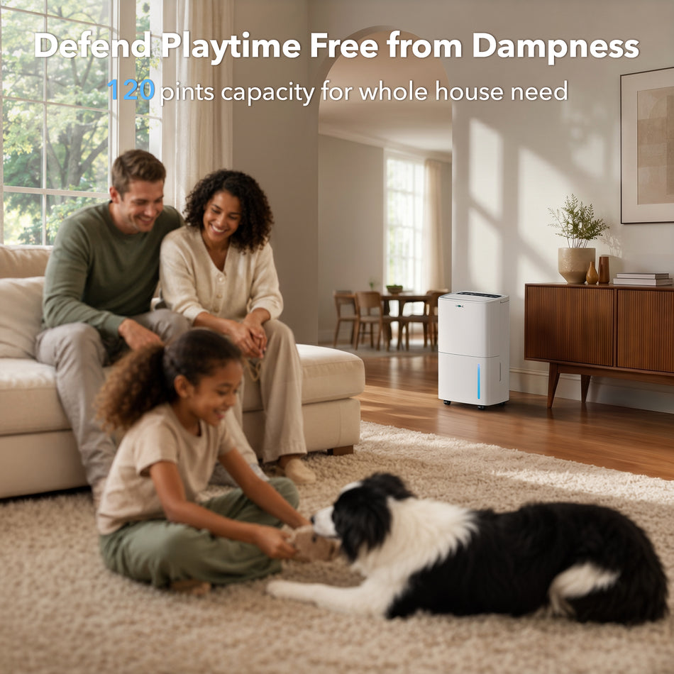 120 pt. 6,000 sq.ft. Dehumidifier in. White with Large Bucket and Drain Hose for Basement, Garage, with Auto Defrost