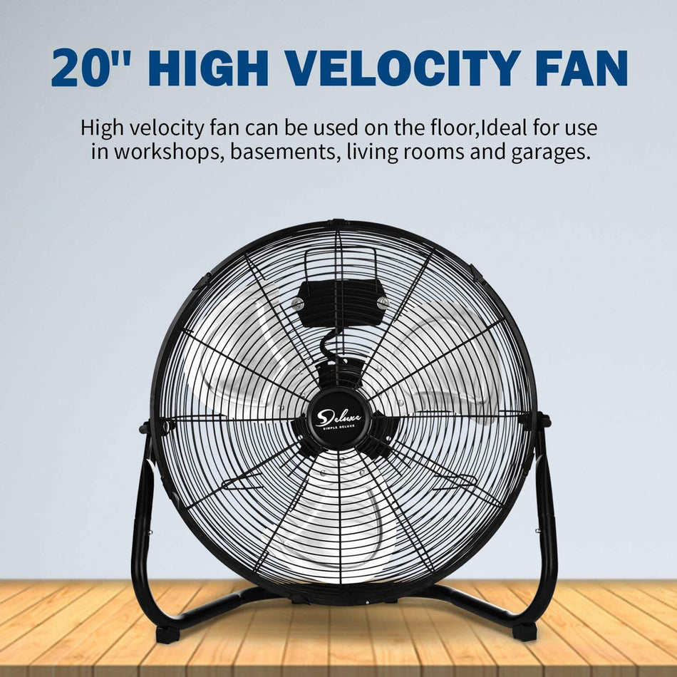 20 in. 3 Speed Black Floor Fan for Living Room, 2 Pack