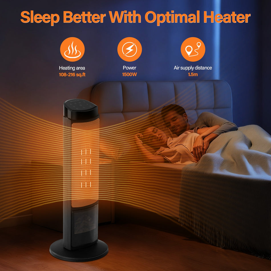 1500 Watt 23.6 in. Indoor Portable Electric Tower Space Heater, Remote, Timer, 3 Heating Modes, 7 Flame Colors
