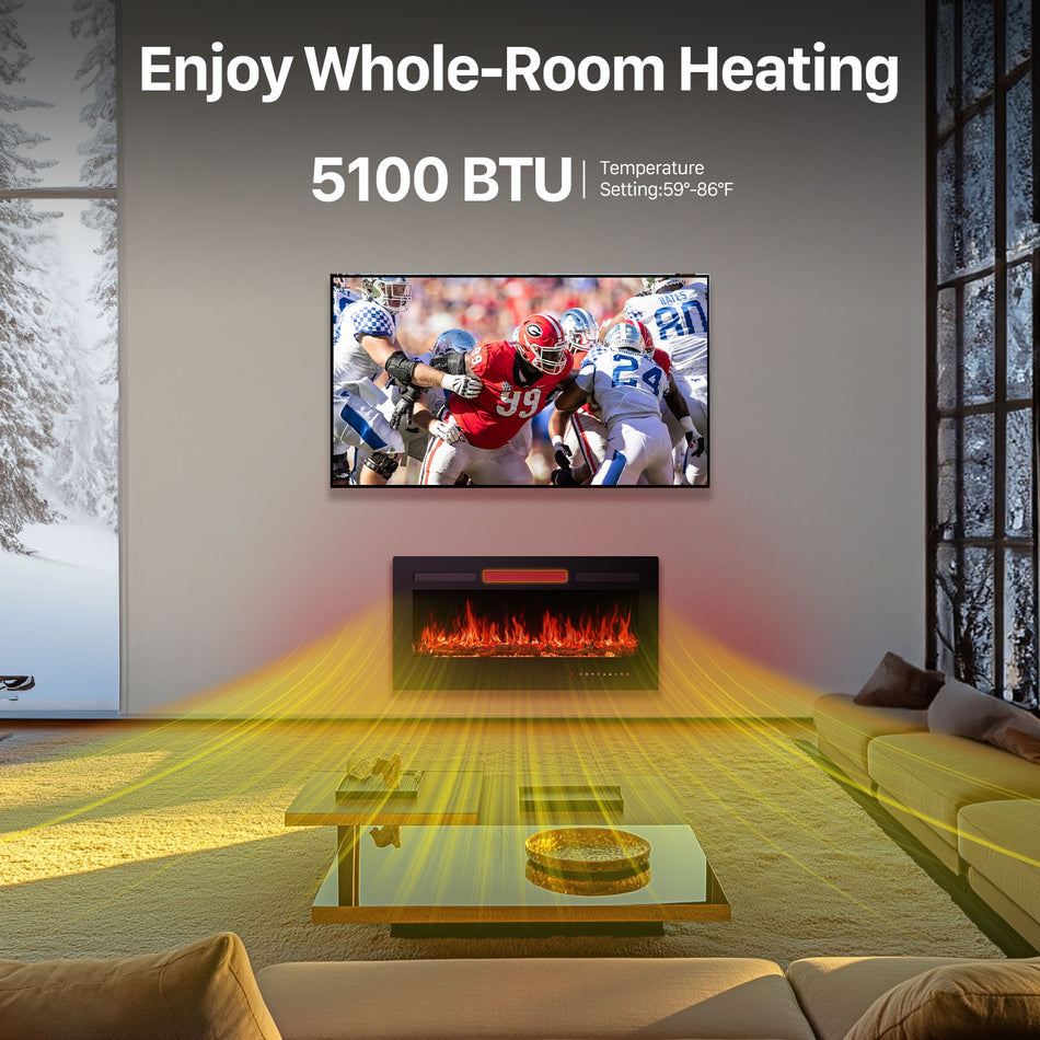 36 in. Wall Mount Electric Fireplace in Black, Sleep Mode,12H Timer, Remote, 750W/1500W,Adjustable Flame Color and Speed