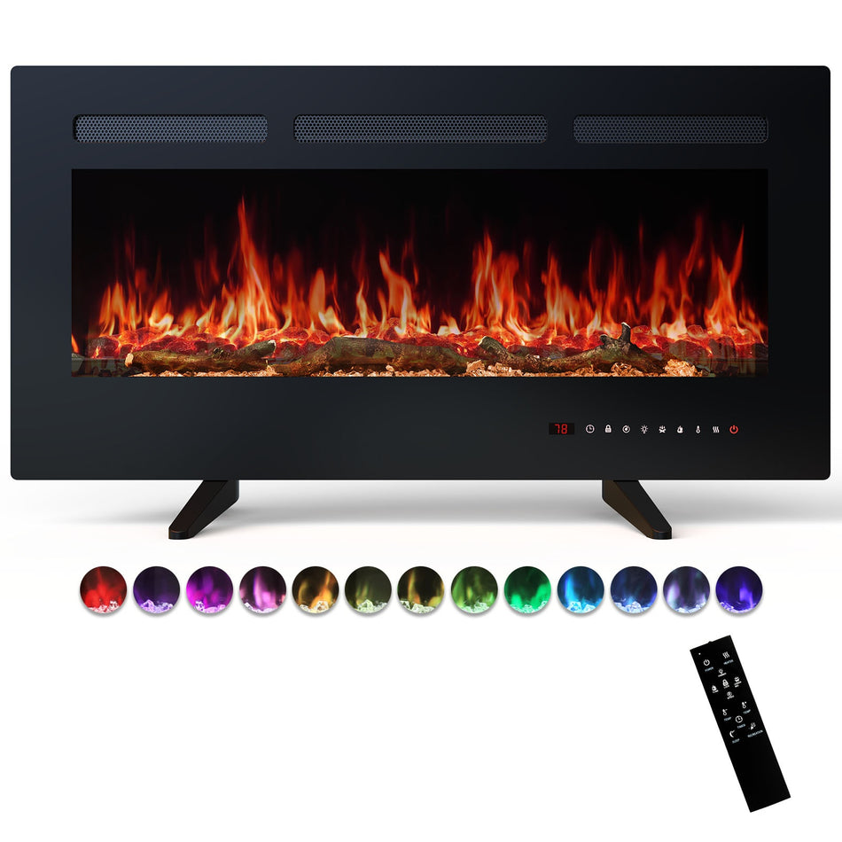 36 in. Wall Mount Electric Fireplace in Black, Sleep Mode,12H Timer, Remote, 750W/1500W,Adjustable Flame Color and Speed