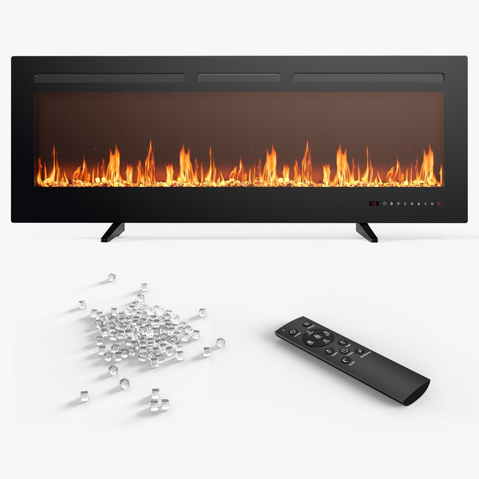 42 in. Wall Mount Electric Fireplace in Black, Sleep Mode,12H Timer, Remote, 750/1500W, Adjustable Flame Color and Speed