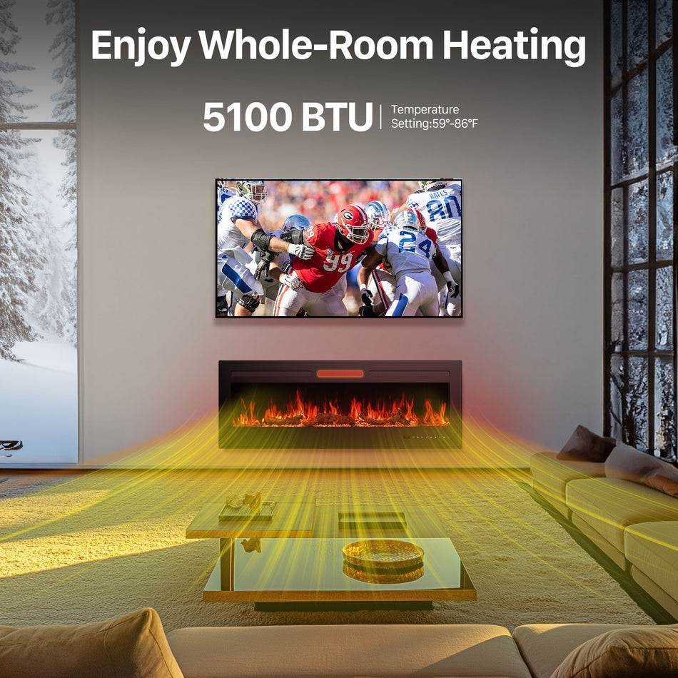 50 in. Wall Mount Electric Fireplace in Black, Sleep Mode,12H Timer, Remote, 750W/1500W,Adjustable Flame Color and Speed