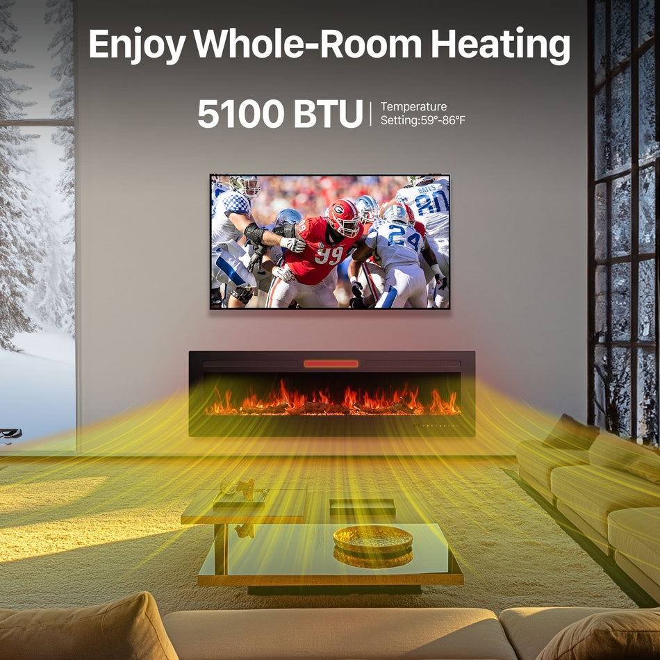 60 in. Wall Mount Electric Fireplace in Black, Sleep Mode,12H Timer, Remote, 750W/1500W,Adjustable Flame Color and Speed