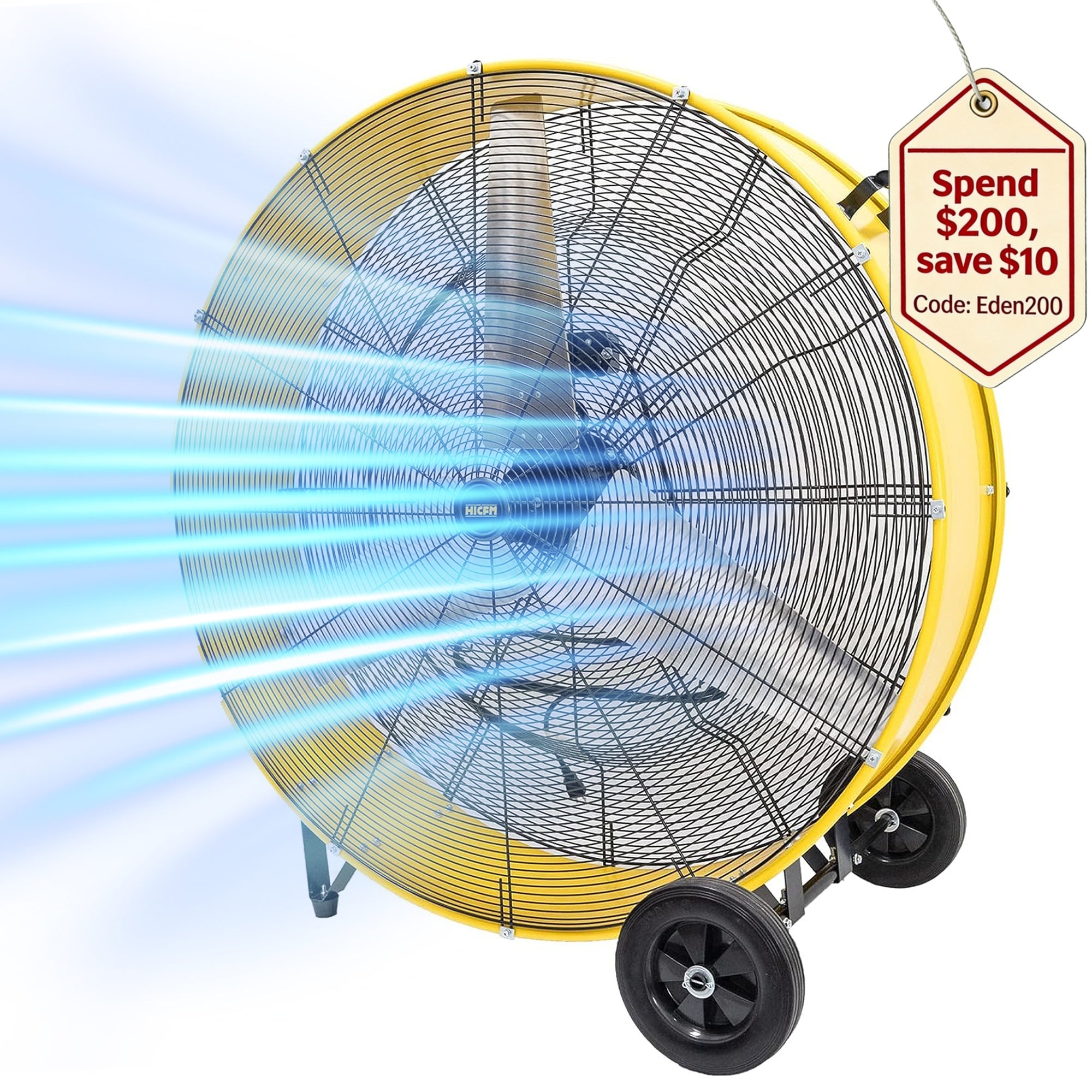 42 in. 2 Speeds Drum Fan in Yellow with Powerful 4/5 HP Motor, Commerc ...