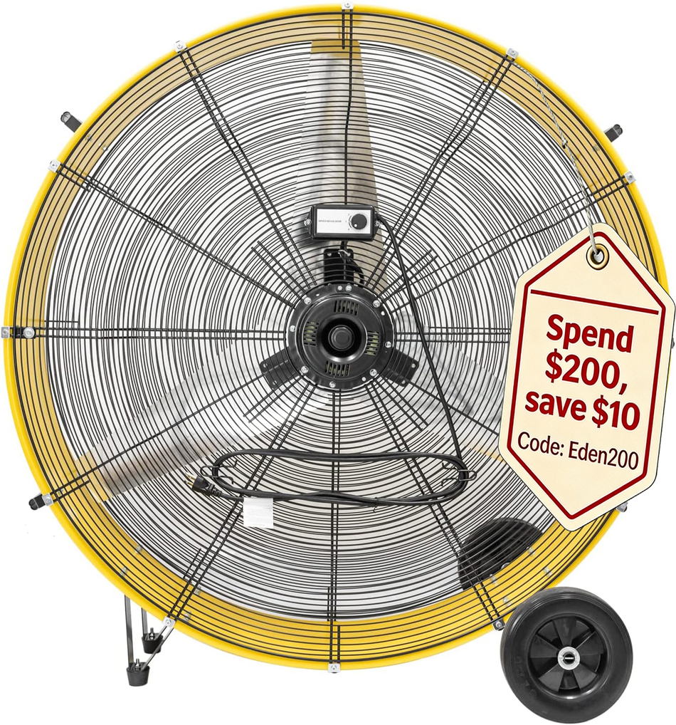 42 in. 2 Speeds Drum Fan in Yellow with Powerful 4/5 HP Motor, Commercial or Industrial Fan, Turbo Blade, Low Noise