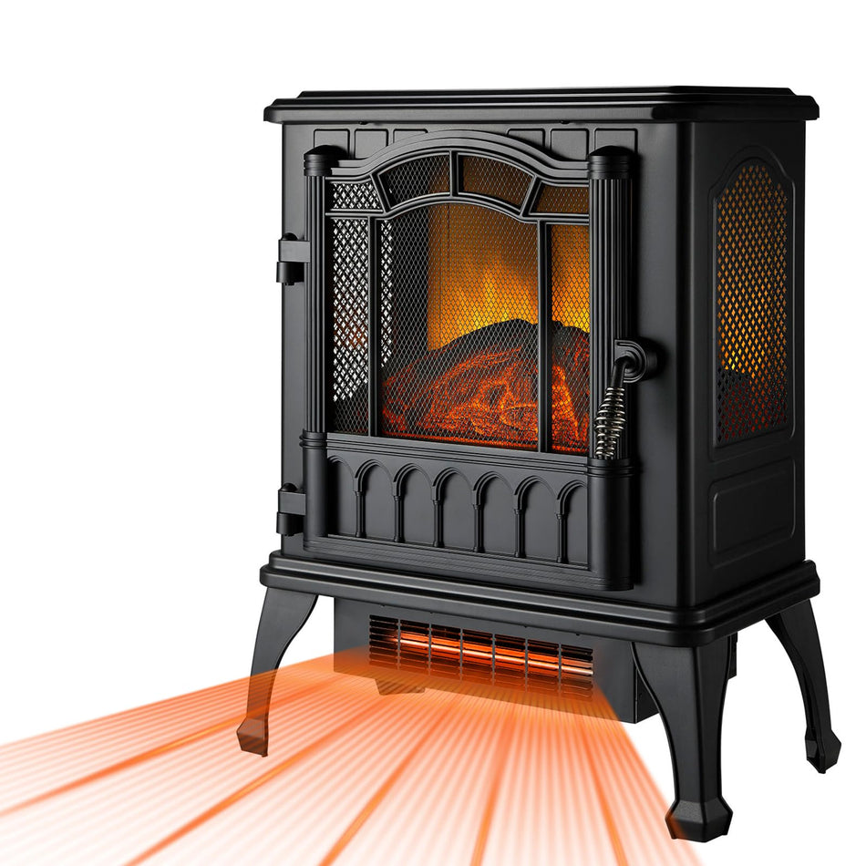 1500-Watt Black Electric Quartz Infrared Heater with Overheating Protection, Remote Control Fireplace, Space Heater