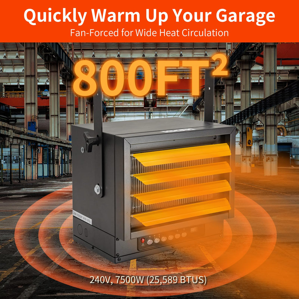 7500-Watt Electric Garage Heater Micathermic Space Heater, Remote Control