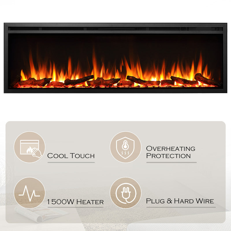 60 in. Wall Recessed and Wall Mounted Electric Fireplace