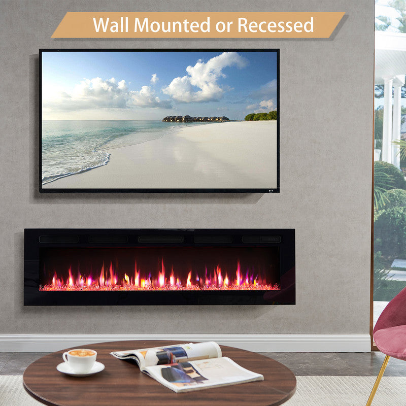 60 in. Freestanding and Wall Mounted Electric Fireplace, Remote Control