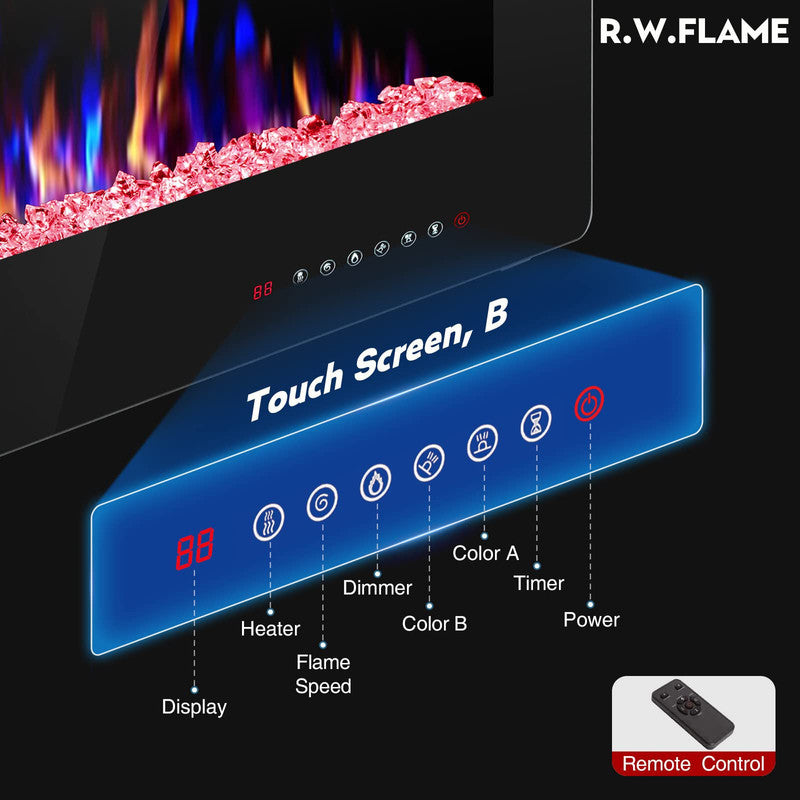 36 in. Wall Mounted Electric Fireplace, Remote Control