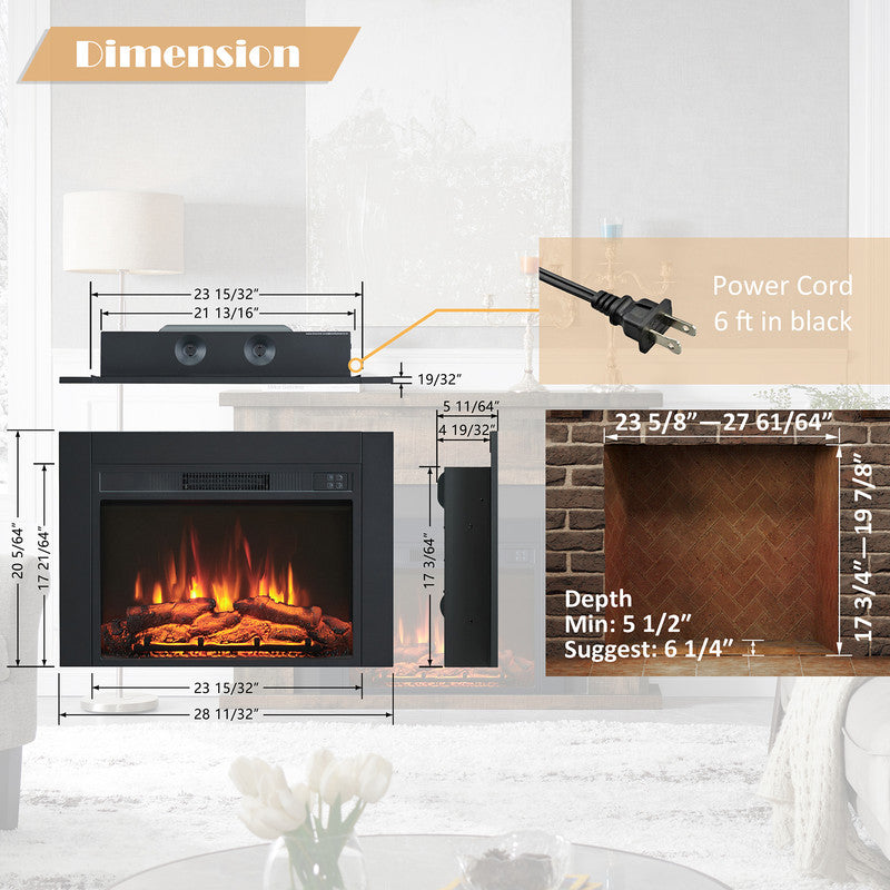 28 in. Ventless Electric Fireplace Insert, Remote Control, Adjustable ...