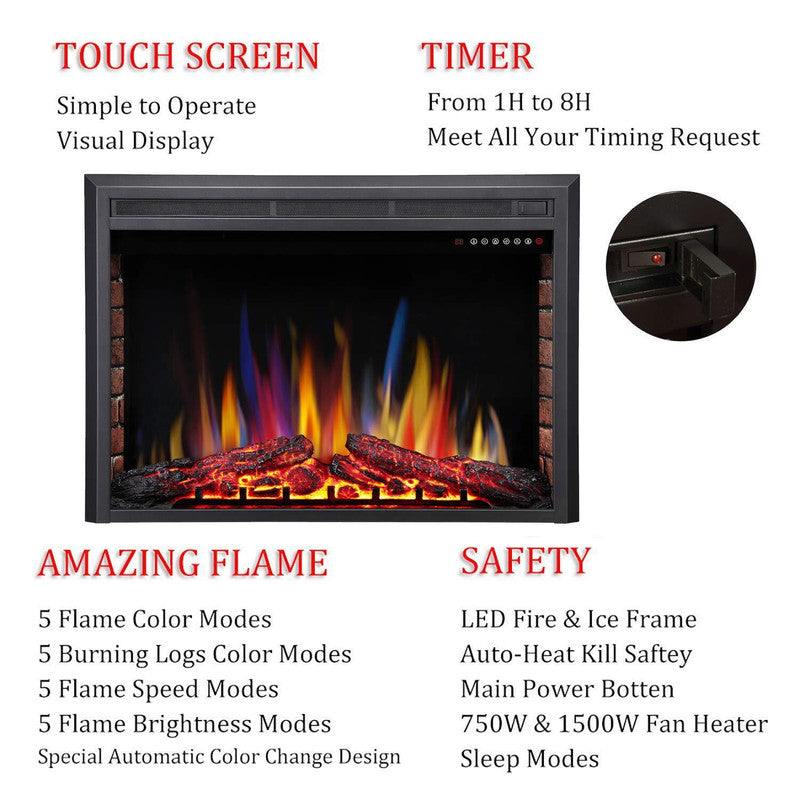 39 in. Ventless Electric Fireplace Insert, Remote Control