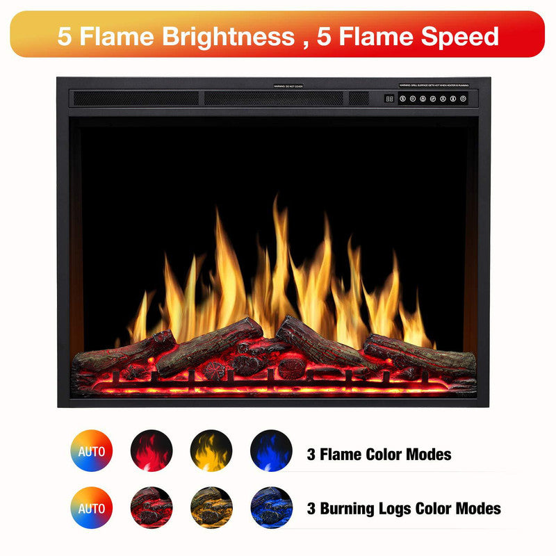 34 in. Ventless Electric Fireplace Insert, Remote Control