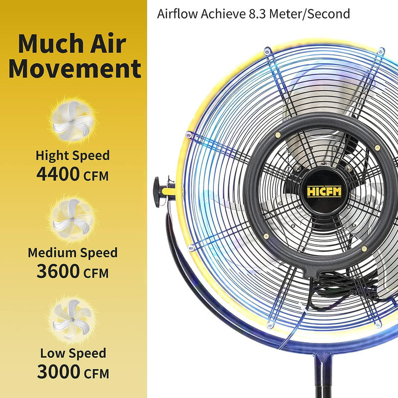 20 in. 3 Speeds Pedestal Fan in Yellow with IP44 Enclosed Motor, Detachable Mist Spray Kit, 180¡ã Tilted Head
