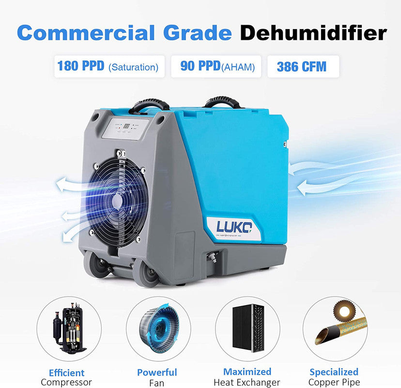 180-Pint 6,000 sq. ft. Commercial Grade Dehumidifiers, with Pump Drain Hose